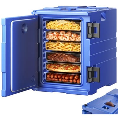 VEVOR Geïsoleerde voedselcontainerdrager, warmhoudbox voor catering, 90 L, voedselcontainer met dubbele gespen en handgrepen, voedselcontainerdrager, voedseltransportbox voor restaurantkantine, blauw
