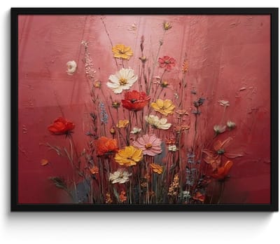 Poster in lijst - Fotolijst 70x50 cm - Posters - Bloemenboeket - Diepte - Tastbare textuur - Posterlijst zwart - Decoratie - Wanddecoratie woonkamer - Muurdecoratie slaapkamer