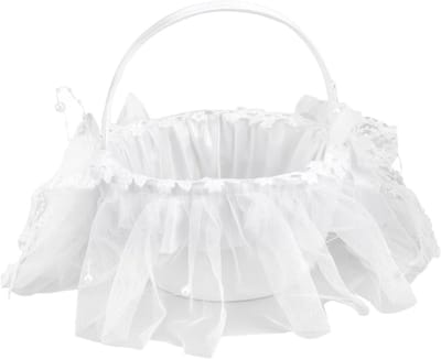 Bloemenmeisjesmand - Bruiloft Mand - Bruiloft Decoratie - Kanten Parels - 20x17x20 cm - Wit