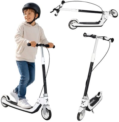 Playos® - Opvouwbare Kinderstep - Zwart / Wit - met LED Wielen - tot 100 kg - met Standaard - Verstelbare Hoogte - met Handrem en Voetrem - Skaten - Step - Buitenspeelgoed