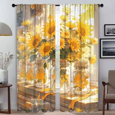Zonnebloem Gordijnen Kinderkamer Verduisterend Gordijn voor Kamer 2 Panelen Halloween Decoratie Tule voor Slaapkamer Shades Afscheiding Woonkamer W50xH70cmx2pcs-CL
