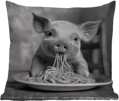 Tuinkussen - Varken - Schattig - Spaghetti - Zwart wit - Dier - 40x40 cm - Weerbestendig