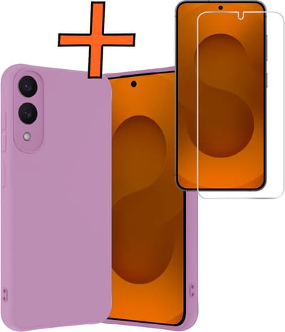 Hoes - Met Screenprotector - Geschikt voor Samsung Galaxy S25 Edge - Sterk & Shockproof - Back Cover - Siliconen Case - Telefoon Hoes - Lila