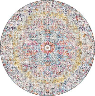 SURYA Lou rond vloerkleed vintage oosters eendblauw