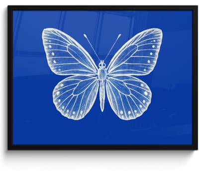 Poster in lijst - Fotolijst 80x60 cm - Posters - Vlinder - Wit - Getekend - Stippen - Posterlijst zwart - Decoratie - Wanddecoratie woonkamer - Muurdecoratie slaapkamer