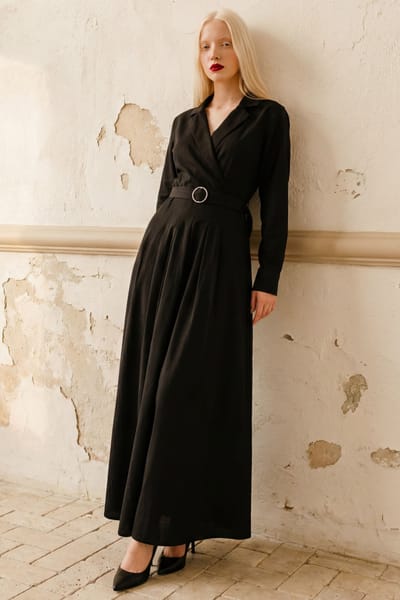 Geknoopte Maxi Jurk met Lange Mouwen