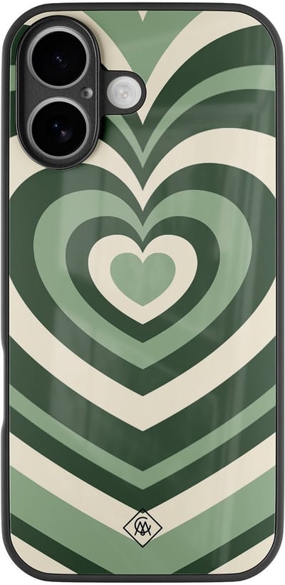Casimoda® hoesje - Geschikt voor iPhone 17 - Hart Swirl Groen - Luxe Hard Case Zwart - Backcover telefoonhoesje - Groen