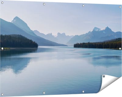 Gards Tuinposter Meer bij de Bergen in Alberta, Canada - 120x80 cm - Tuindoek - Tuindecoratie - Wanddecoratie buiten - Tuinschilderij