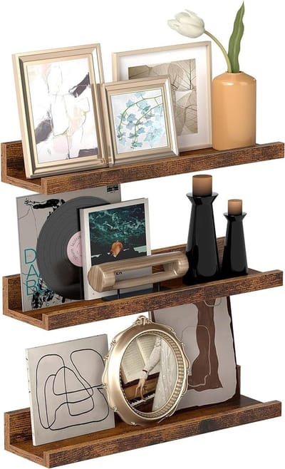 Wandplanken Set - Zwevende Planken - Decoratie Presenteren - Met Hoge Rand - 38 cm Lengte - Rustiek Bruin
