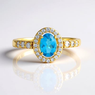 Cavill - Zilveren Ring - 925 Sterling Zilver - Neon Blauwe Apatiet 0,66 ct Ovaal Brazilië - 26 Zirkonen Prong Gezet - Elegante Edelsteenring Blauw
