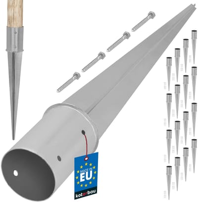 KOTARBAU® Set van 16 Paalhouder, Paalvoet, Verzinkt Staal, ⌀ 100 mm, Zilver, Paalhouder met Punt, Puntpaalhouder, voor Schutting Rondhout