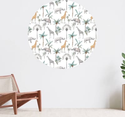 Muurcirkel zelfklevend behang - Jungle dieren - Wanddecoratie - 080cm behangcirkel - Ronde sticker voor aan de muur - Behangsticker verkrijgbaar in verschillende formaten