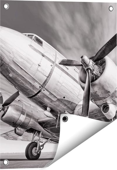 Gards Tuinposter Oud Vliegtuig op de Landingsbaan - 40x50 cm - Tuindoek - Tuindecoratie - Wanddecoratie buiten - Tuinschilderij