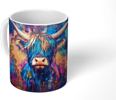 Mok - Koffiemok - Schotse Hooglander - Abstract - Kleurrijk - Mokken - 350 ML - Beker - Koffiemokken - Theemok
