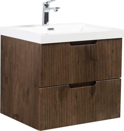 Badplaats Badkamermeubel Set Thermis 60 cm – Walnoot Bruin – Badmeubel met Wastafel