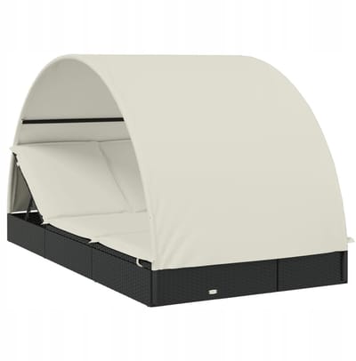 Luxe Dubbele Loungestoel met Zonnedak - Zwart