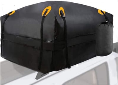 Famanu - Autodakkoffer 425 liter / 15 kubieke voet, waterdicht, opvouwbaar, met tas en riemen – Zwart
