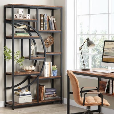 Questyr - Industriële Boekenplank - 5 Tier Etagere Boekenkast - Vrijstaande Hoge Boekenplanken - Display Plank Opslag Organizer
