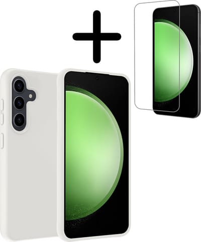 Hoesje Met Screenprotector - Geschikt voor Samsung Galaxy S23 FE - Sterk & Shockproof - Back Cover - Siliconen Case - Telefoon Hoes - Wit