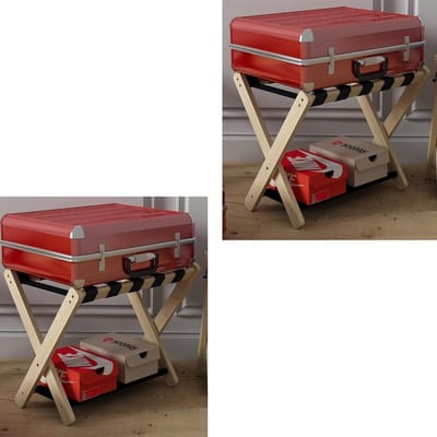 Bagagerek - Kofferstandaard - Logeren - Dubbellaags ontwerp - 70x43x50 cm - Houtkleur
