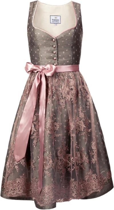 Exclusieve Midi-Dirndl Jurk Dames met Knoopsluiting en Dirndlschort in Grijs