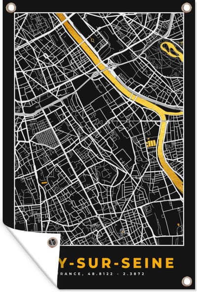 Muurdecoratie Stadskaart - Ivry-sur-Seine - Frankrijk - Kaart - Plattegrond - 120x180 cm - Tuinposter - Tuindoek