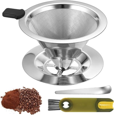 Stainless Steel Koffie Dripper, Herbruikbare Mesh Cone, Papervrij, Inclusief Borstel en Lepel voor Perfecte Koffie