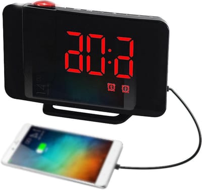 Projectiewekker Digitale Klok - Spiegelalarm FM-radio - Tijd Zien - 180° Instelbare Projectie - 15 x 10 cm - Zwart