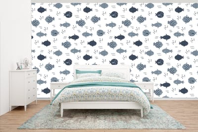 Behang - Fotobehang Patronen - Jongens - Vissen - Kinderen - Breedte 500 cm x hoogte 280 cm