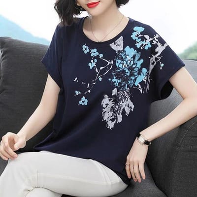 Katoenen T-shirt met korte mouwen, dames, zomer, los, groot formaat, dikke top met ronde hals XXXL gray