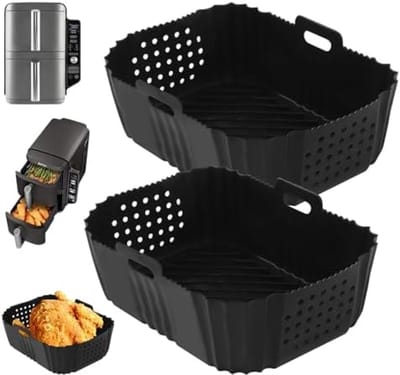 PromoHome 2-stuks Siliconen Airfryer Bakvormen Set - Hittebestendig tot 205°C - Geschikt voor Airfryers, Ovens en Magnetrons - Inclusief Antiaanbaklaag en Dubbele Handgrepen - Zwart