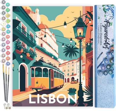 Figured'Art Schilderen op Nummer Volwassenen canvas Reisposter Lissabon- Handwerk acrylverf Kit DIY Compleet - 40x50cm zonder frame