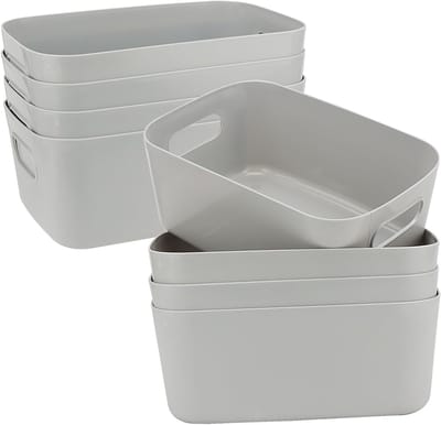 8 Stuks Opbergdozen van Plastic in Grijs, Organizer voor Keuken en Badkamer met Handvat, Ideaal voor Efficiënte Opslag en Ruimtebesparing