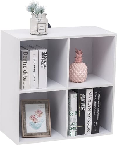 Happyment Moderne Boekenkast - 4 vakken - Wit - Boekenplank - Woonkamer, slaapkamer en kinderkamer - Hout - MDF