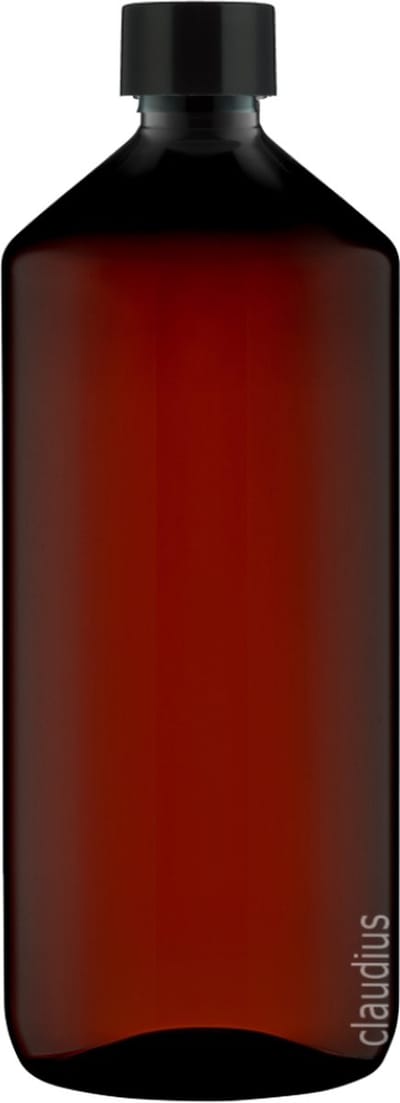 Lege Plastic Fles Apothekersfles 1 Liter PET Amber bruin - met zwarte dop - set van 10 Stuks - Navulbaar - Leeg