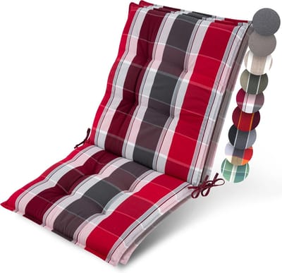 Beautissu Sun-NL – Set van 2 Premium Lage Rugleuning Kussen 100x50 cm - UV-bestendig & 8cm Dik Kussen Tuinstoelkussen Antislip Bevestigingsbanden – Stevige Stof Antraciet Rood Gestreept
