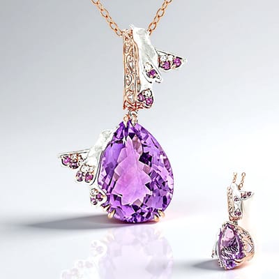 Cavill - 925 Sterling Zilver Halsketting - Rosé Verguld - Lavendel Amethist 15,54 ct Peervormig - Verstelbare Damesketting