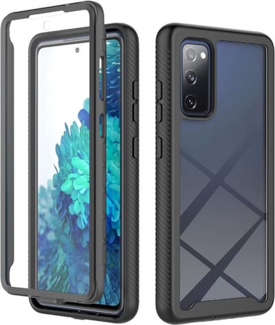 Hoesje Geschikt voor Samsung Galaxy S20 FE | Met ingebouwde screenprotector | Full Protect valbescherming | Doorzichtig / Zwart