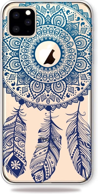 Peachy Dromenvanger Mandala Web Blauw Veertjes Spiritueel Hoesje geschikt voor iPhone 11 Pro TPU case - Doorzichtig