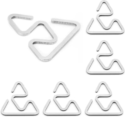 Set van 6 Driehoekige Haken voor Buiten, Carabiner Haken voor Kamperen, Tentaccessoires en Hiking Benodigdheden (Zilver, 62mm)