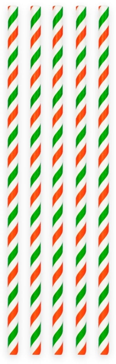 40 Papieren Rietjes Gestreept Groen/Wit/Rood - 6mm x 197mm - Set van 2 Pakjes (40 stuks) - Italië themafeest, pizza & pasta party supporters versiering