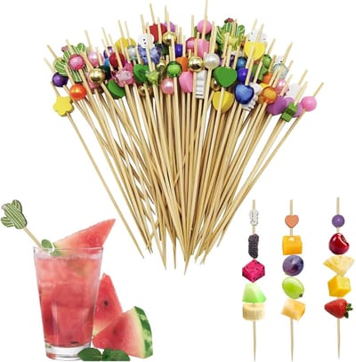 Set van 100 Cocktailspies, 12 cm Lange Fingerfood Spies voor Feestjes, Barbecue en Decoratie, Geschikt voor Fruitcocktails en Verjaardagsfeesten
