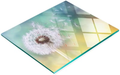 Decoratieve snijplank van gehard glas met paardenbloemmotief, 60x52 cm
