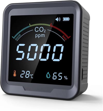Luchtkwaliteitstester CO2 Meter - Luchtkwaliteit Monitor - Binnenlucht Kwaliteit - NDIR Sensor - 98x90x40 mm - Wit