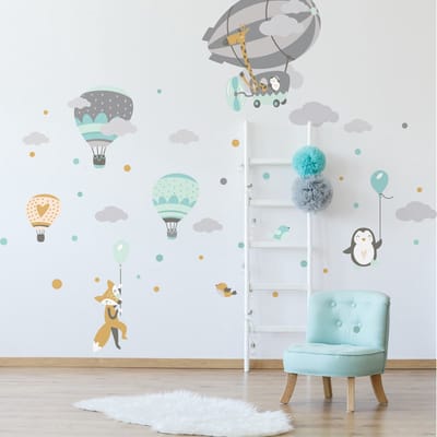 Muurstickers - Heteluchtballonnen en acrobaten - Zelfklevende stickers - 160x120cm
