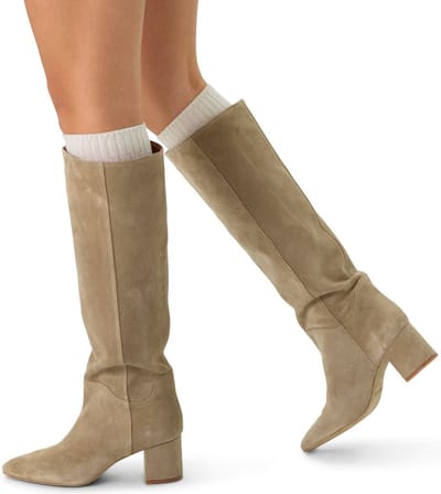 Manfield - Dames - Beige suède hoge laarzen met hak - Maat 41
