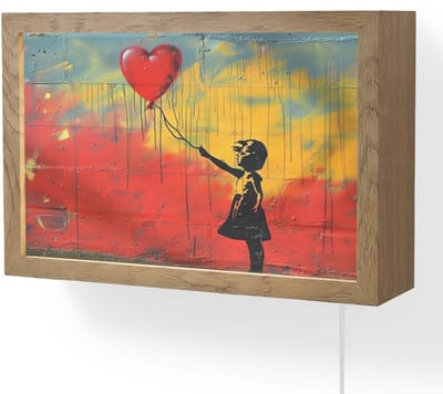 Wandlamp 30x20 cm - Oplaadbaar - Banksy Style - Kleurrijk - Graffiti - Meisje - Street art - Wandlampen binnen woonkamer - Slaapkamer lamp met kabel - Decoratieve nachtlamp - Vloerlamp snoer