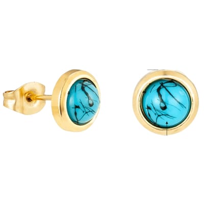 Aramat Jewels | Oorbellen | Stalen Oorbellen Met Gemarmerde Blauwe Steen | | | |8mm | Staal | Kinderen, Volwassenen | Verkleurd niet