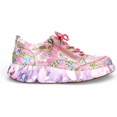 Laura Vita Nikito 62 dames sneakers met roze bloemenprint en platformzool, gemaakt van leer.