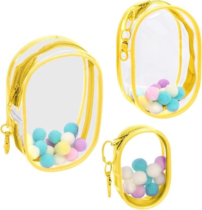 3 Stuks PVC Ovale Blind Box Tassen voor Collectible Speelgoed, Geel Duidelijke Cijfers Display Tas met Kreeft Snap Haak voor Organiseren van Kleine Items en Accessoires